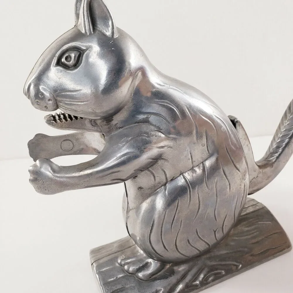 Squirrel Sitting on Log Nutcracker Cast Metal Animal Cabin Lodge Rustic Wildlife